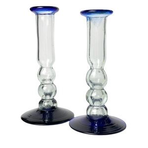 Vintage Blue Glass Candle Holders